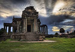 Angkor Wat library at sunset